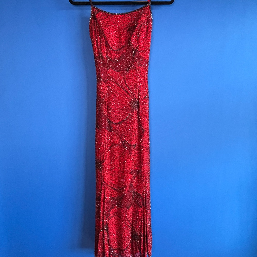 Elegant Red Beaded Maxi Dress